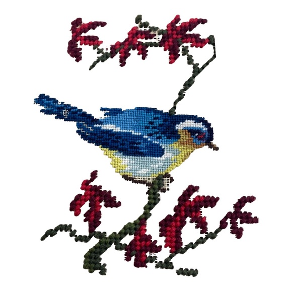 Elegance & Luxury Needlepoint Tapestry Vintage 8x8 Blue Bird - Picture 3 of 4